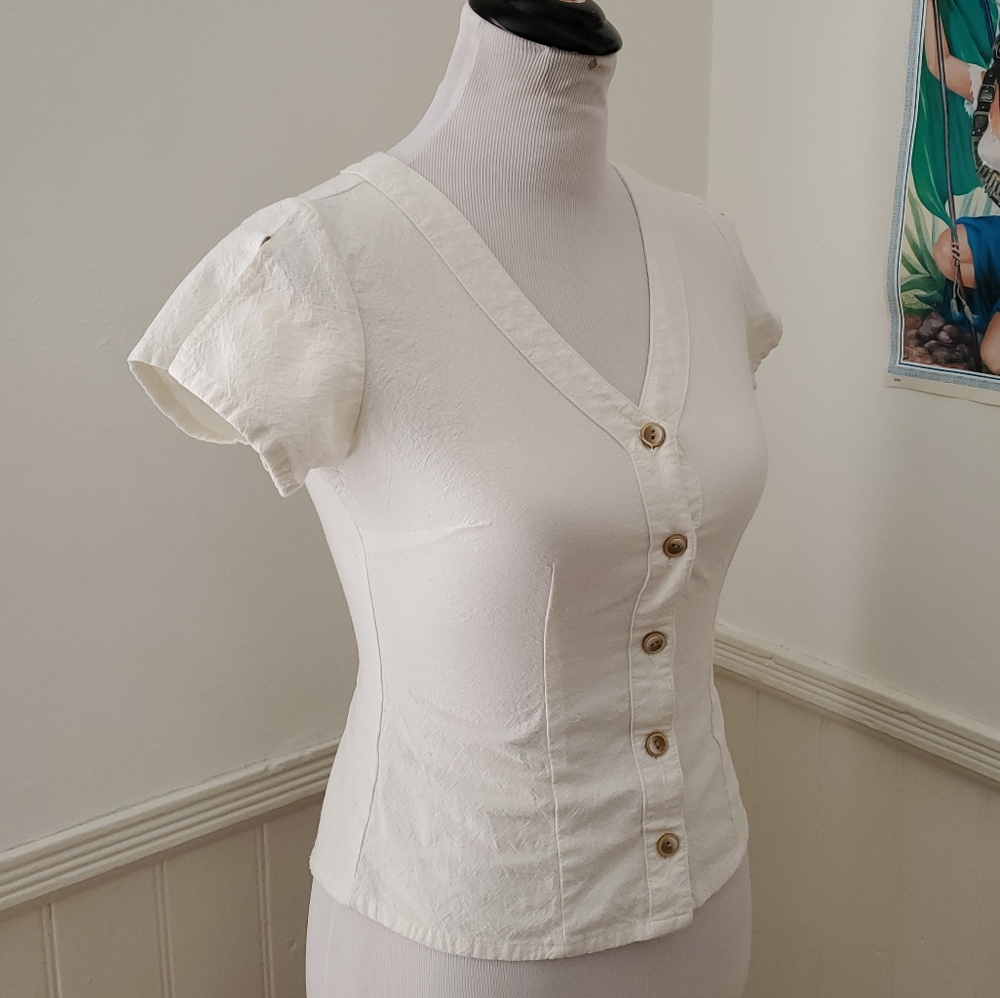 White Cotton Button Down / Boho Blouse